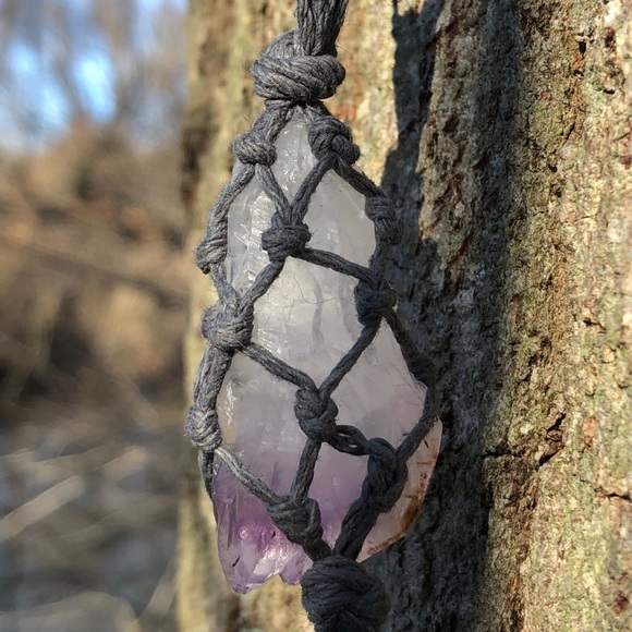 Amethyst Raw Macrame Necklace - Picture 6 of 7